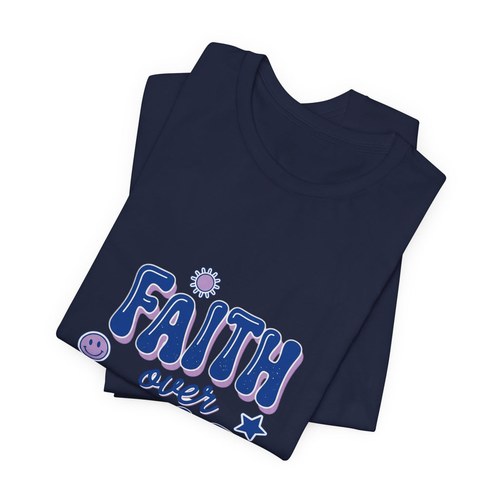 Faith Over Fear Tee | Christian rainbow scripture quote, playful mixed-font