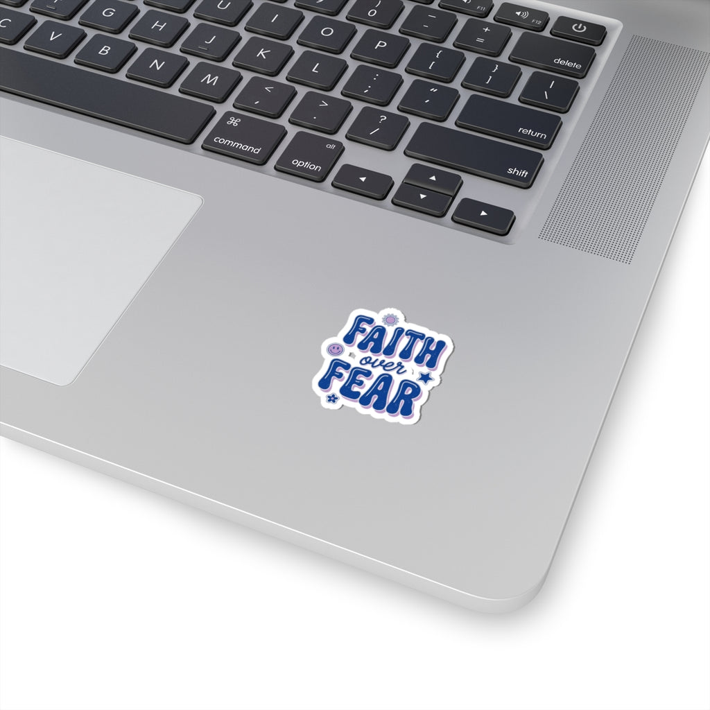 Faith Over Fear Kiss-Cut Sticker | Christian faith, playful rainbow script
