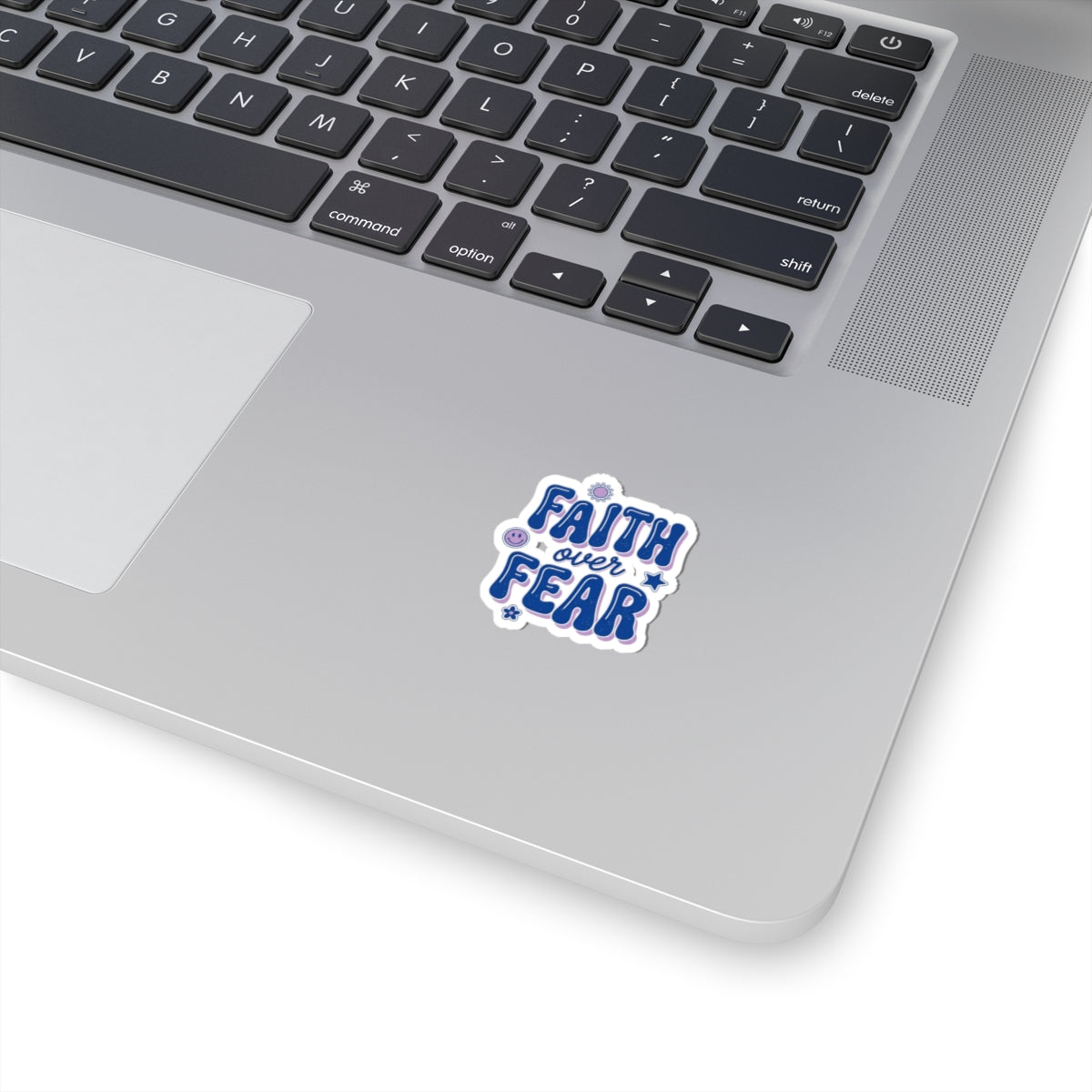 Faith Over Fear Kiss-Cut Sticker | Christian faith, playful rainbow script