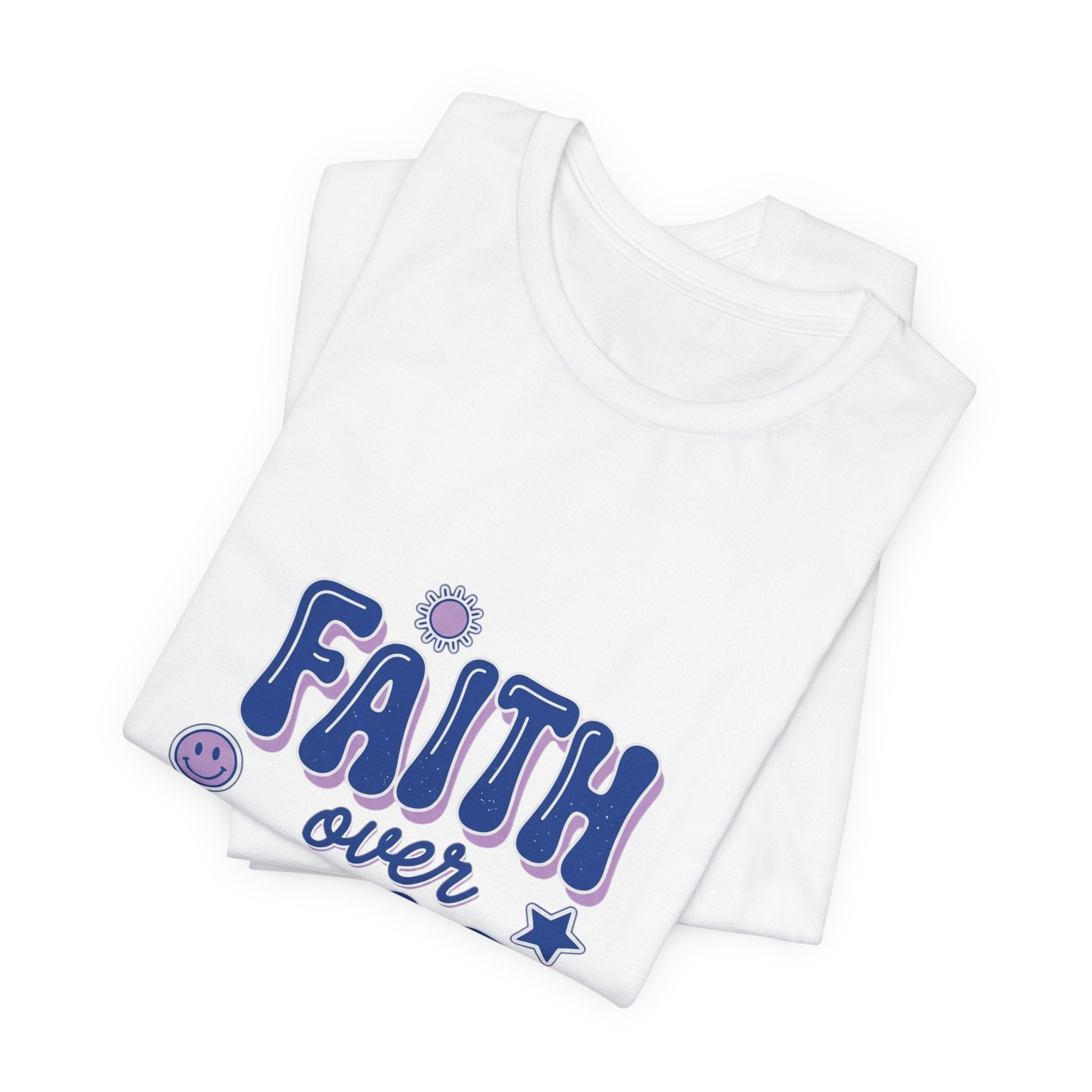 Faith Over Fear Tee | Christian rainbow scripture quote, playful mixed-font