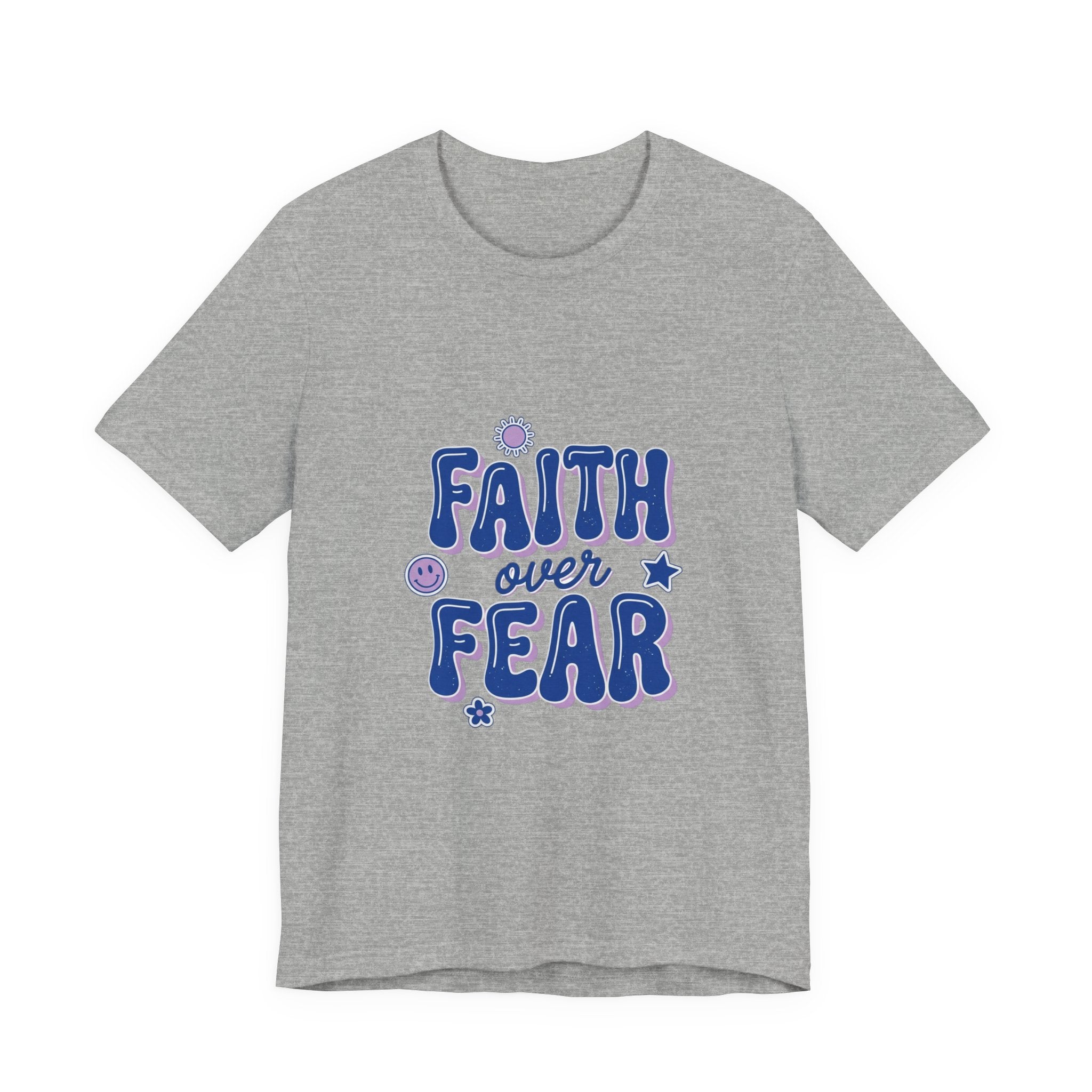 Faith Over Fear Tee | Christian rainbow scripture quote, playful mixed-font