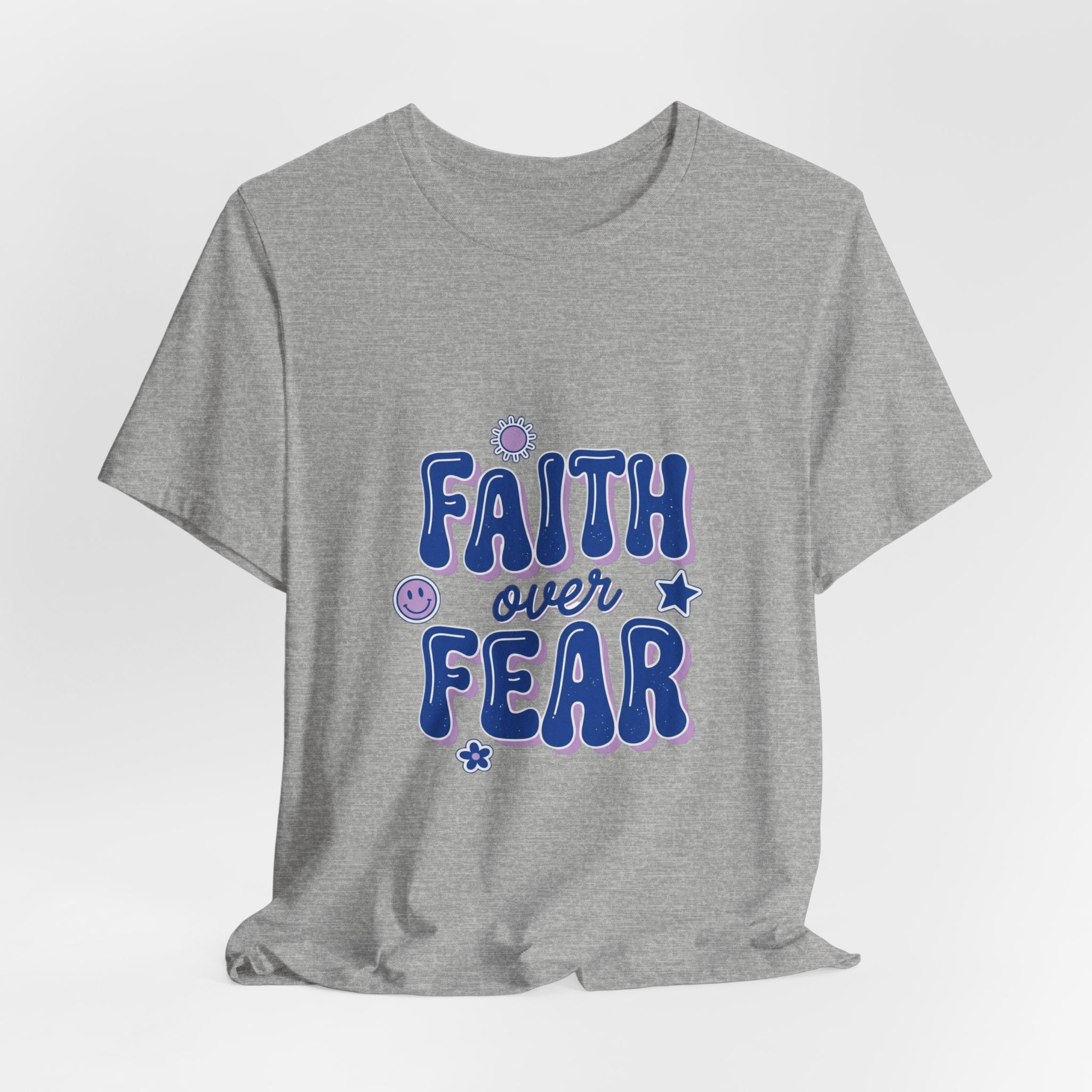 Faith Over Fear Tee | Christian rainbow scripture quote, playful mixed-font