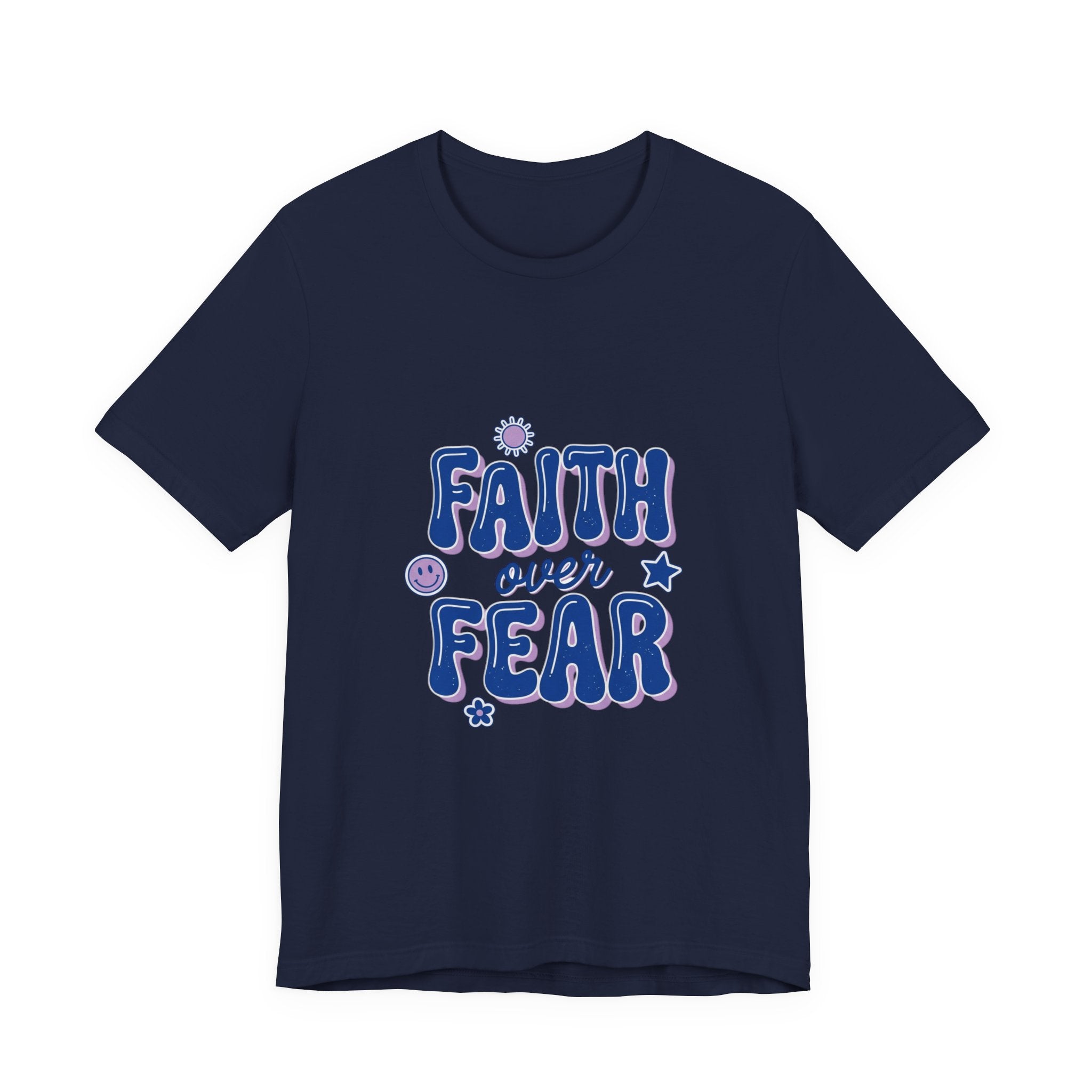 Faith Over Fear Tee | Christian rainbow scripture quote, playful mixed-font