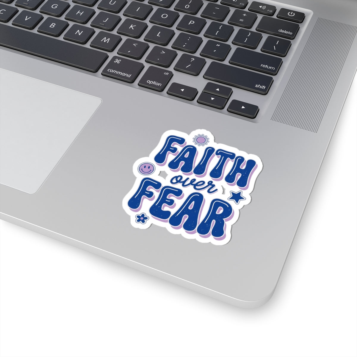 Faith Over Fear Kiss-Cut Sticker | Christian faith, playful rainbow script