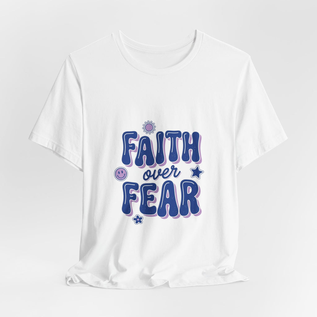 Faith Over Fear Tee | Christian rainbow scripture quote, playful mixed-font