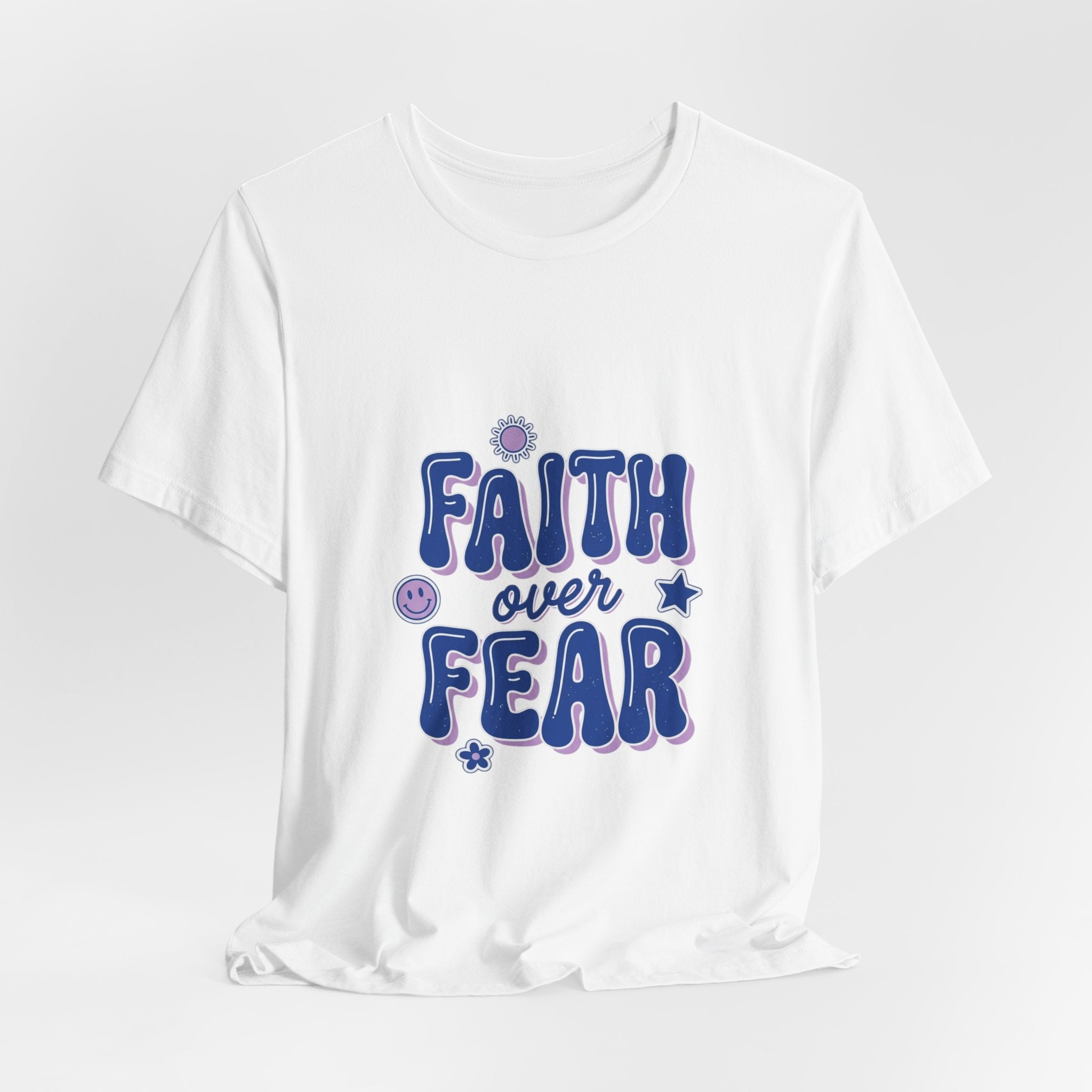 Faith Over Fear Tee | Christian rainbow scripture quote, playful mixed-font
