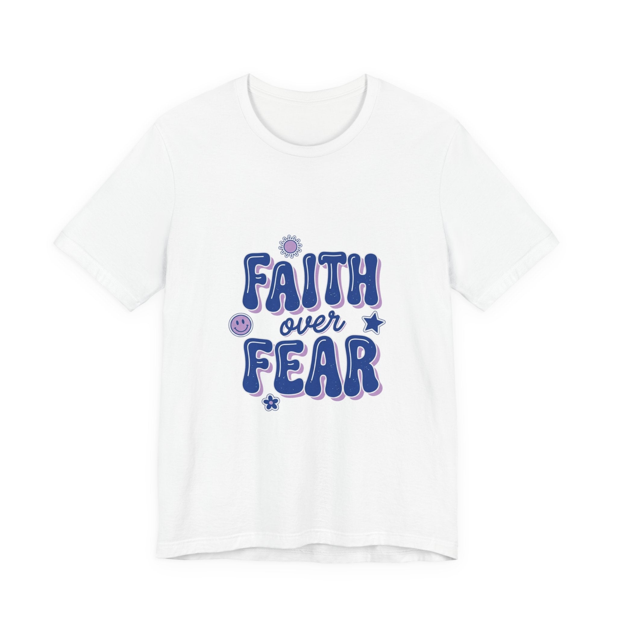 Faith Over Fear Tee | Christian rainbow scripture quote, playful mixed-font