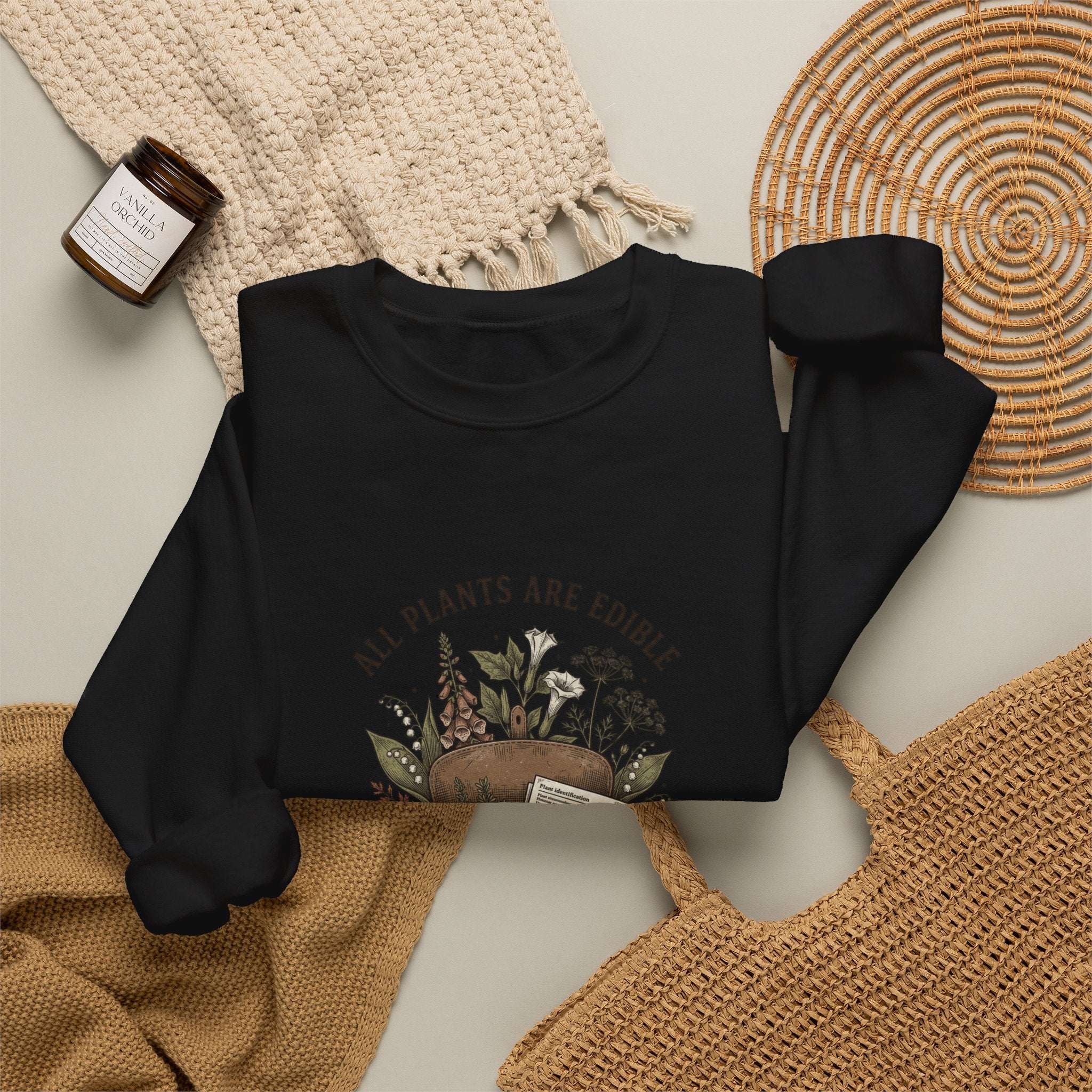 All Plants Are Edible Sweatshirt | Dark Nature Humor, Botanical Illustration