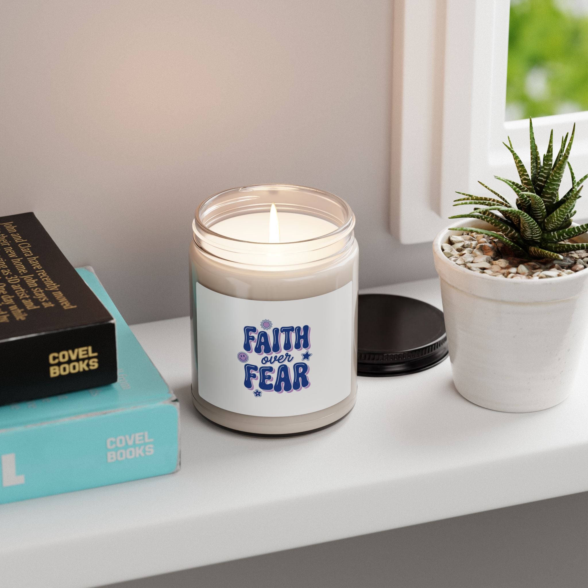 Faith Over Fear Candle | Soy Jar Candle, Christian Rainbow Script