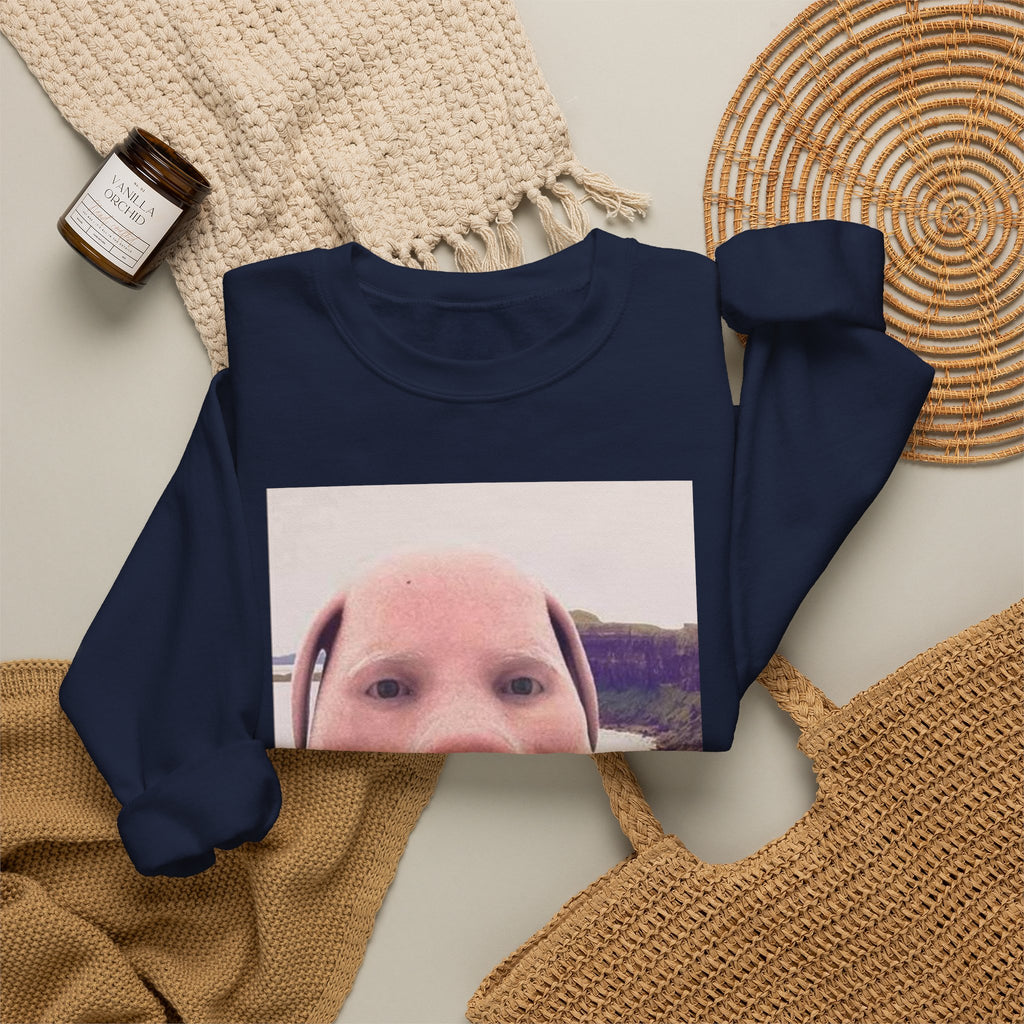 Crewneck Sweatshirt — Funny Pig Face Photo Print Pullover
