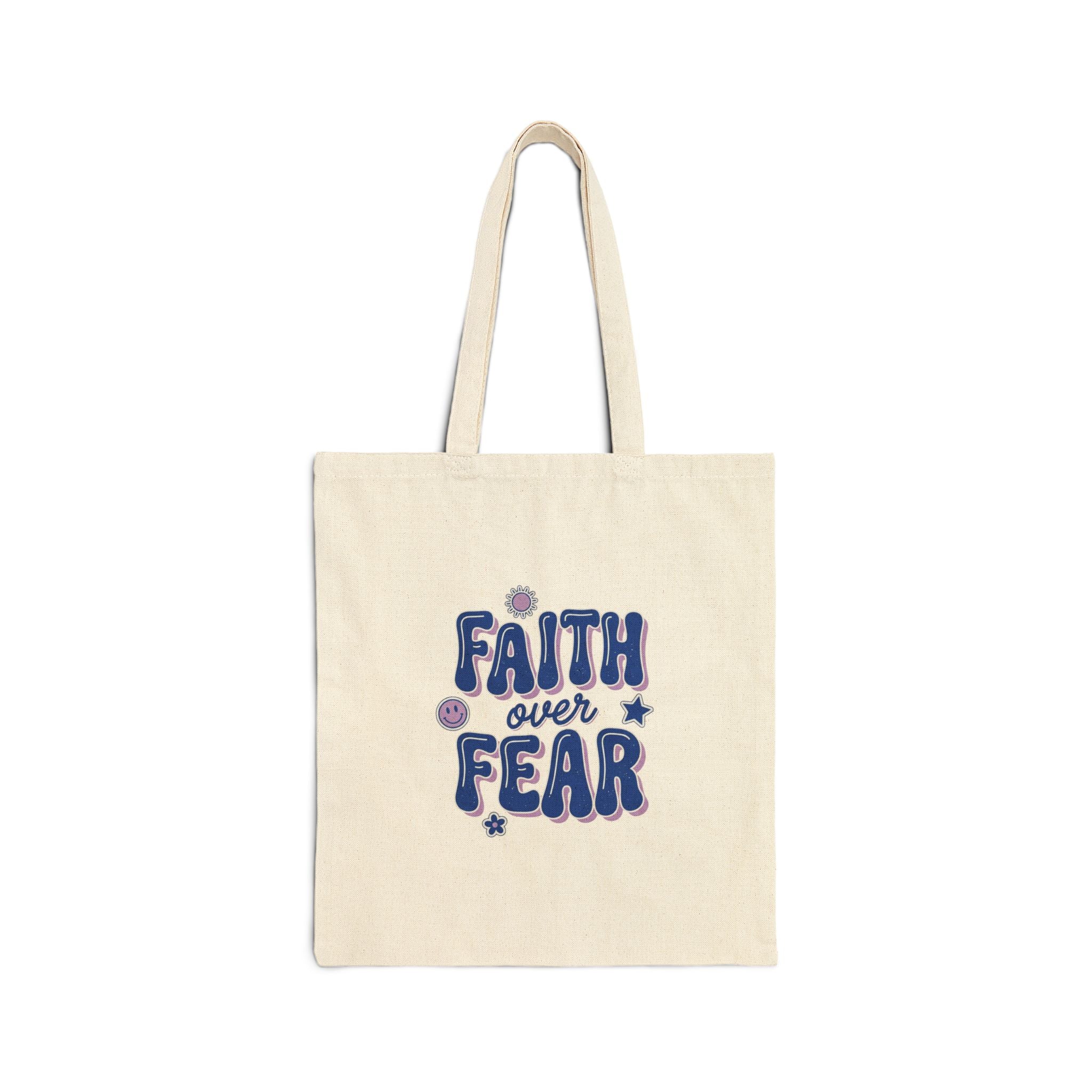 Faith Over Fear Tote | Christian faith scripture tote, playful mixed-font rainbow design