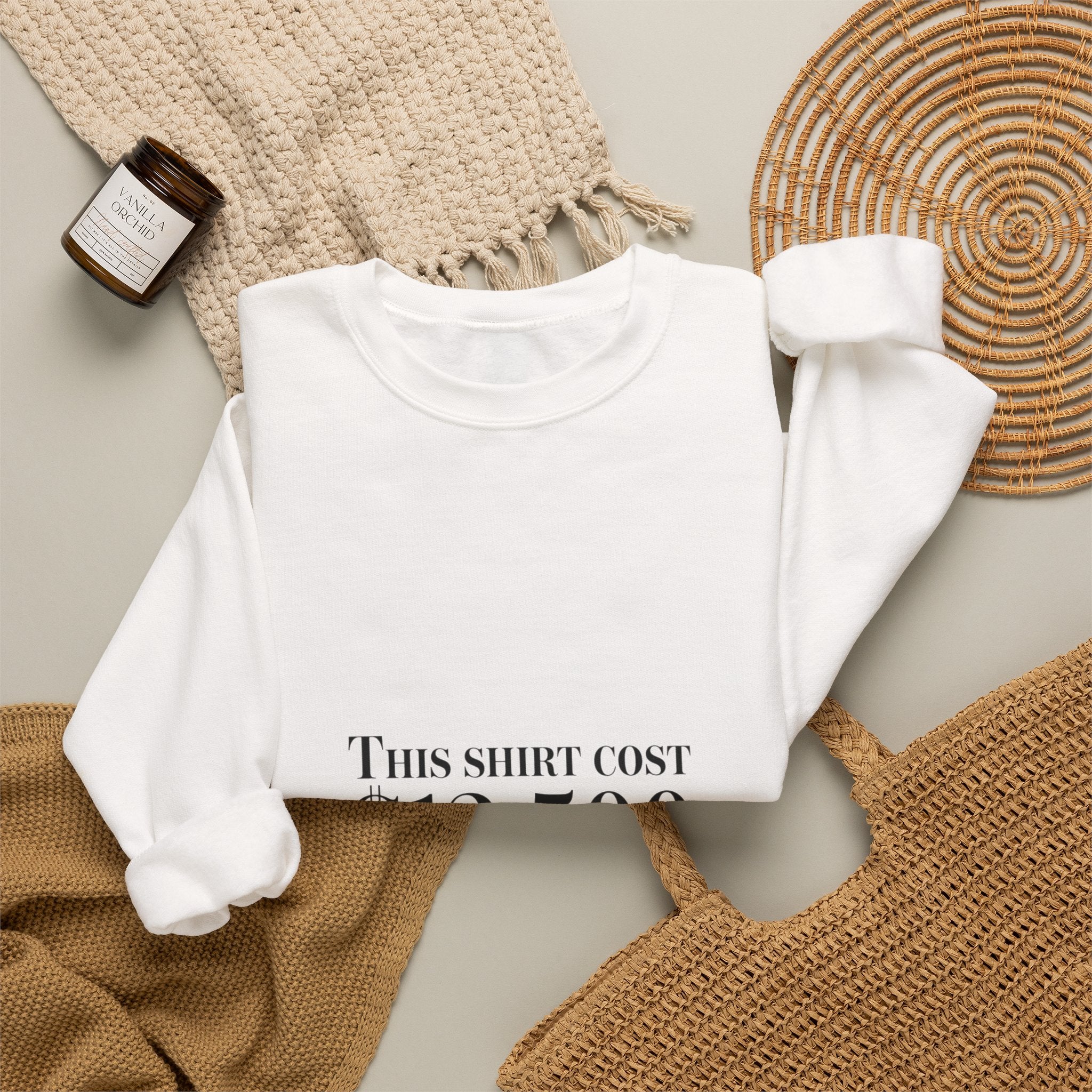 This Shirt Cost 12,500 Sweatshirt | ironic wealth-flex slogan, anti-hypebeast
