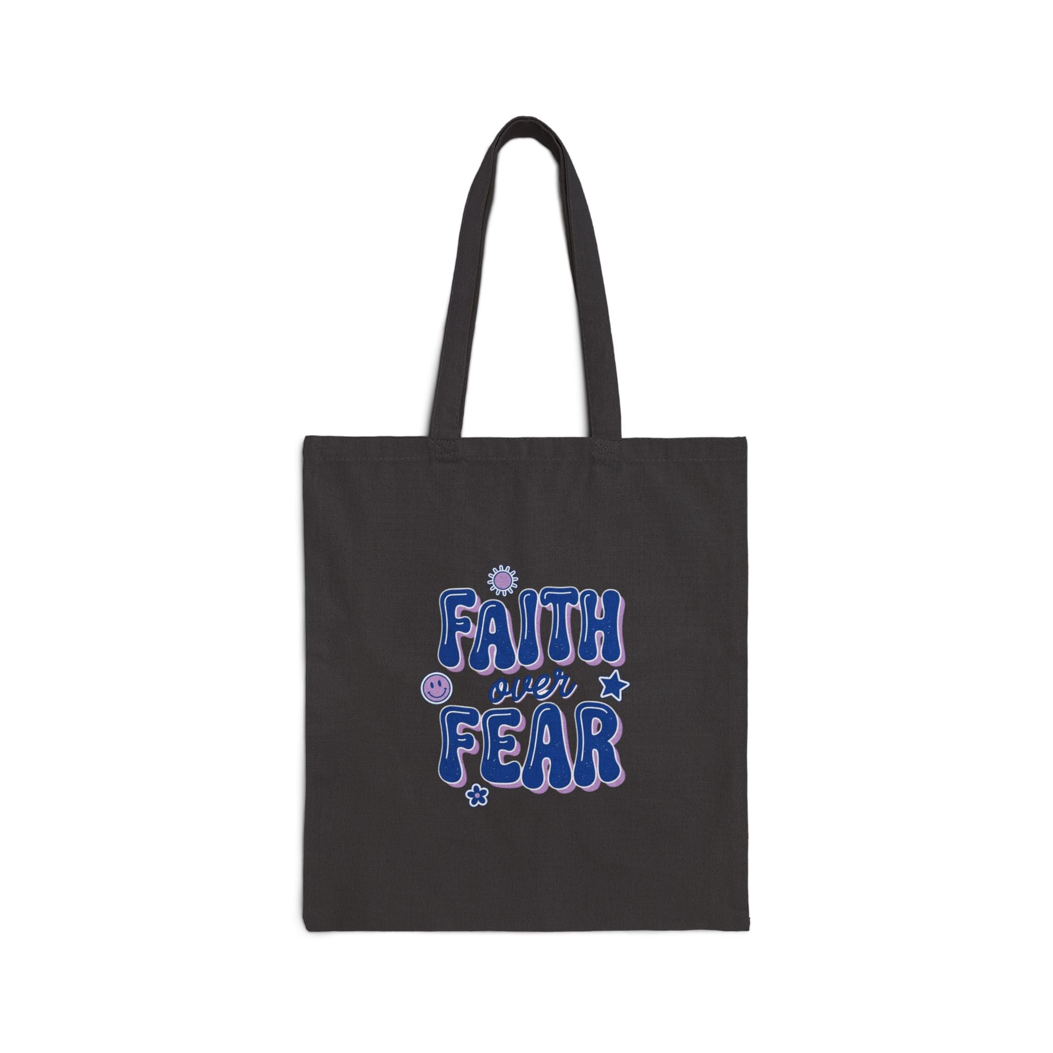 Faith Over Fear Tote | Christian faith scripture tote, playful mixed-font rainbow design