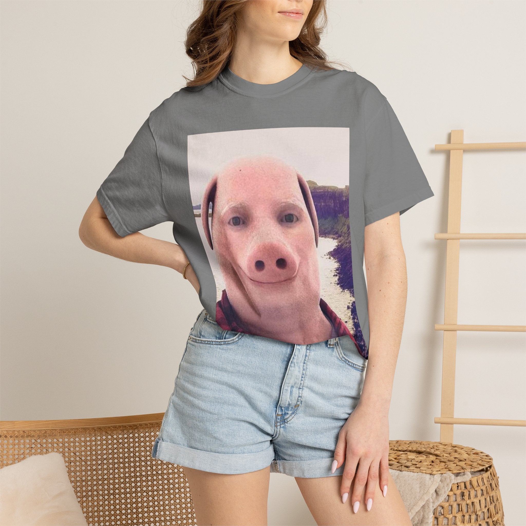 Pig Face Photo T-Shirt — Funny Animal Selfie Tee