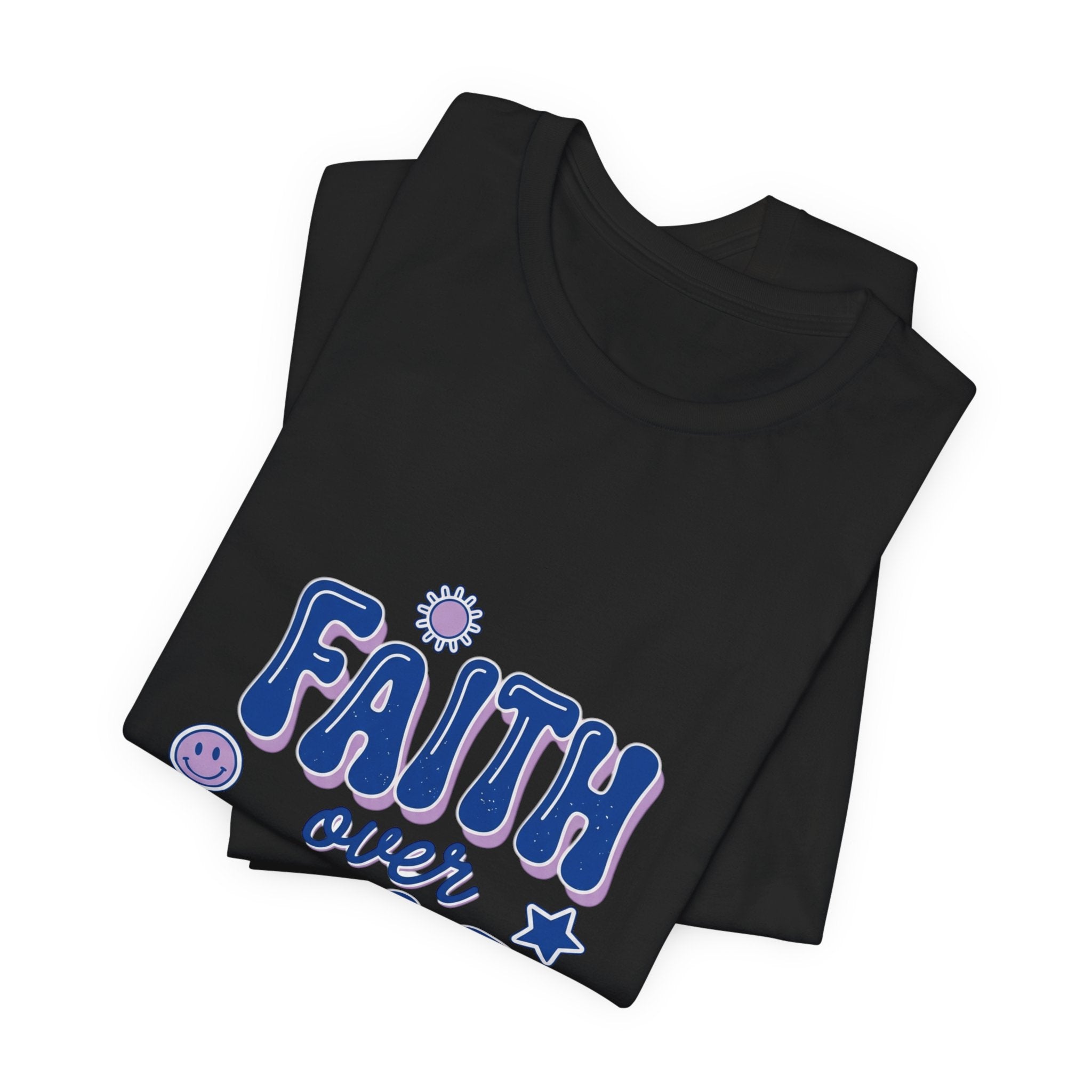 Faith Over Fear Tee | Christian rainbow scripture quote, playful mixed-font