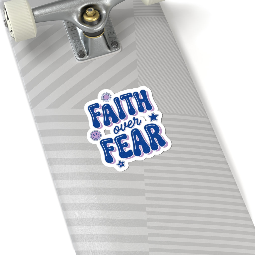 Faith Over Fear Kiss-Cut Sticker | Christian faith, playful rainbow script