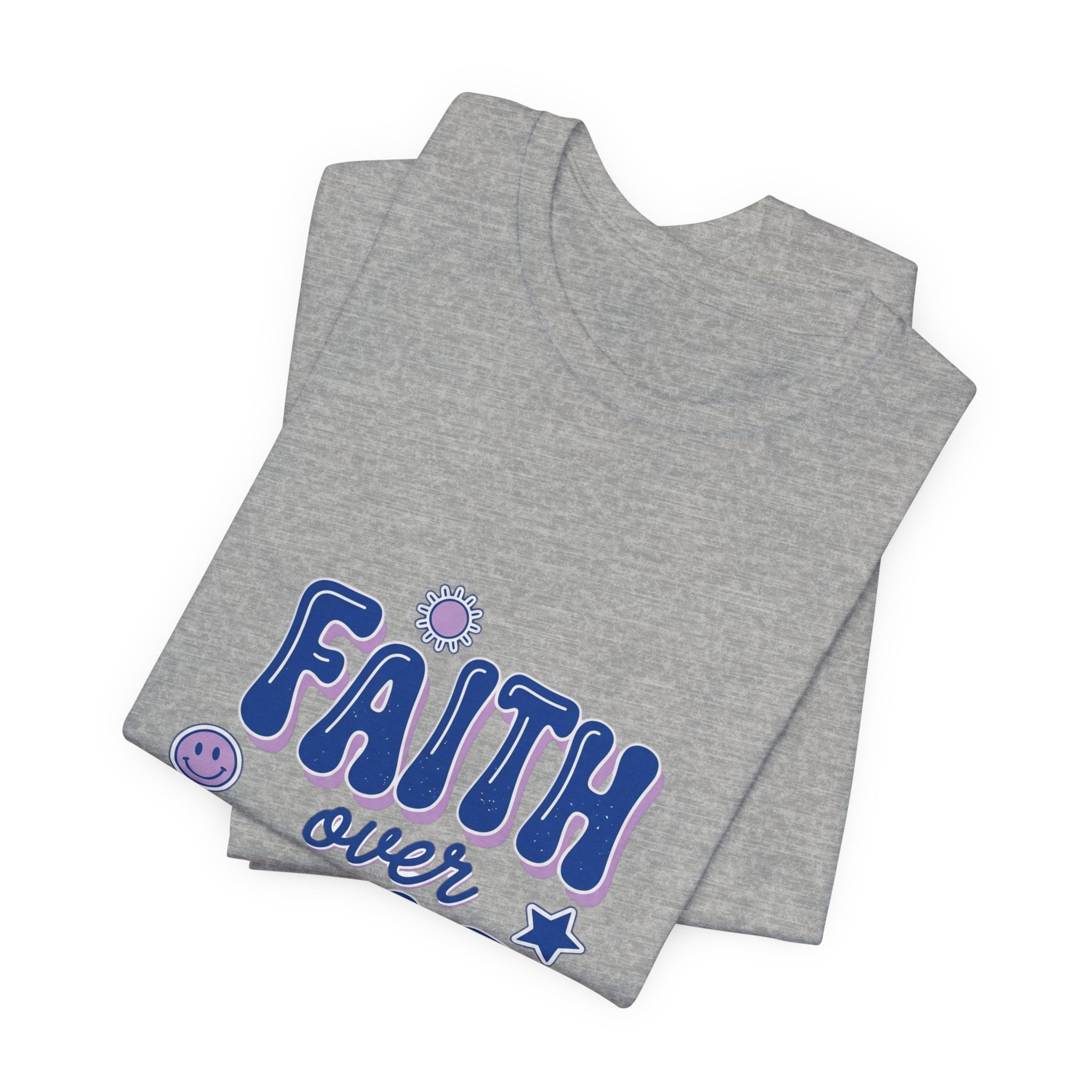 Faith Over Fear Tee | Christian rainbow scripture quote, playful mixed-font