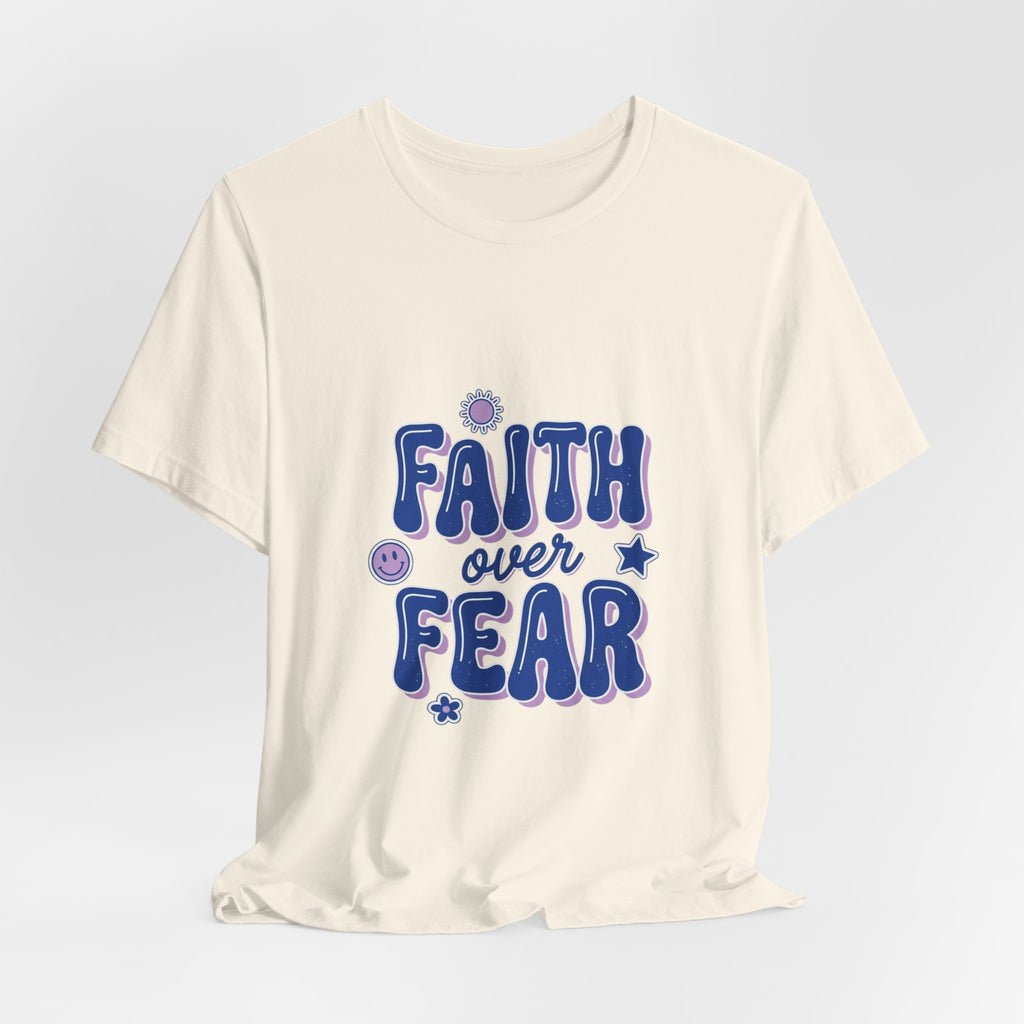 Faith Over Fear Tee | Christian rainbow scripture quote, playful mixed-font