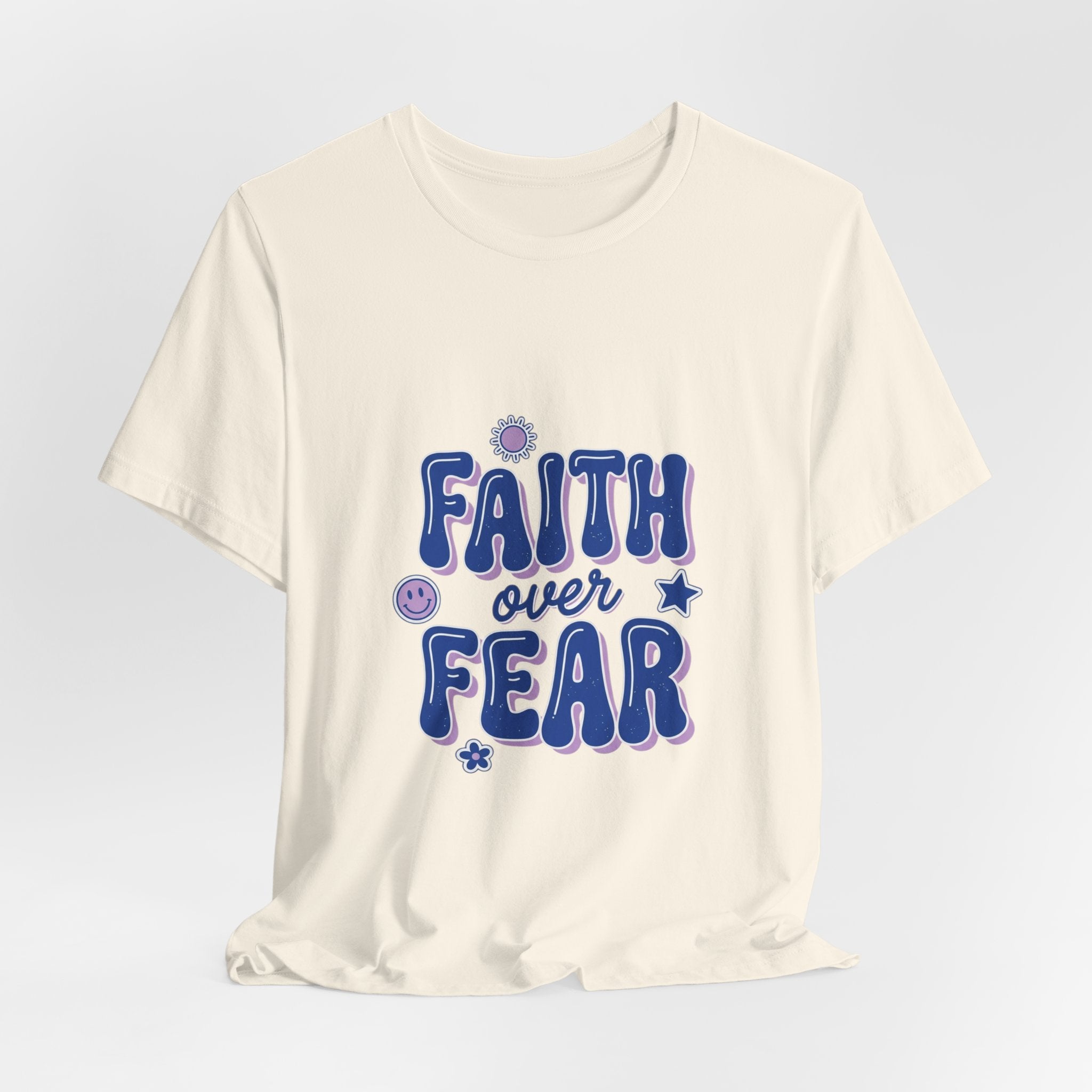 Faith Over Fear Tee | Christian rainbow scripture quote, playful mixed-font