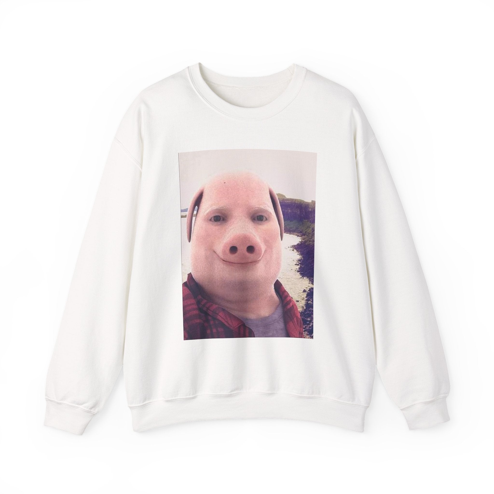 Crewneck Sweatshirt — Funny Pig Face Photo Print Pullover