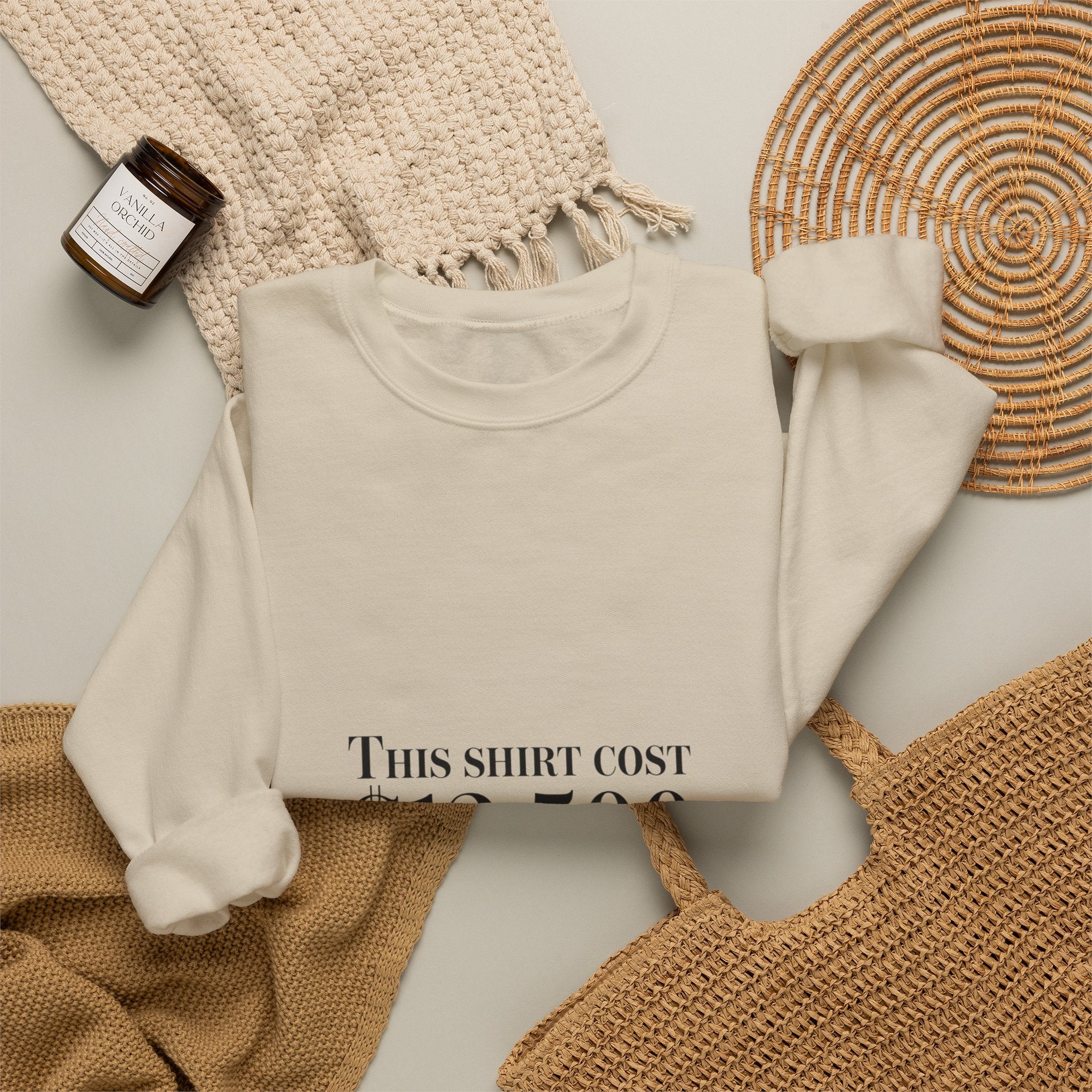 This Shirt Cost 12,500 Sweatshirt | ironic wealth-flex slogan, anti-hypebeast