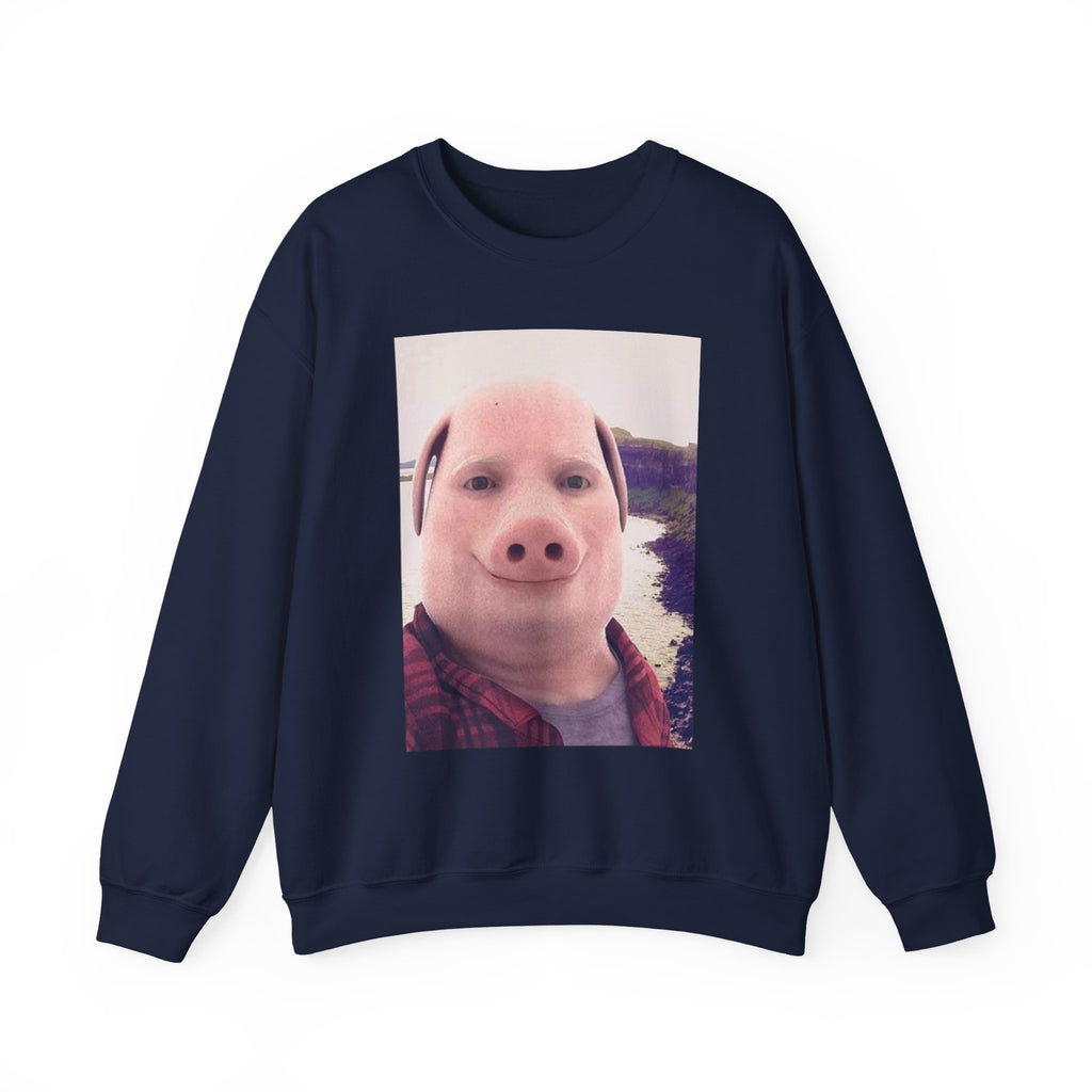 Crewneck Sweatshirt — Funny Pig Face Photo Print Pullover
