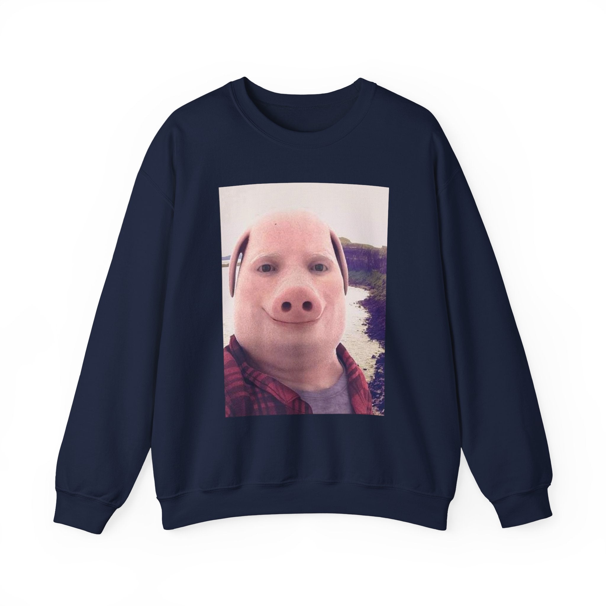 Crewneck Sweatshirt — Funny Pig Face Photo Print Pullover