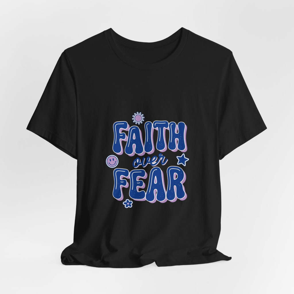 Faith Over Fear Tee | Christian rainbow scripture quote, playful mixed-font