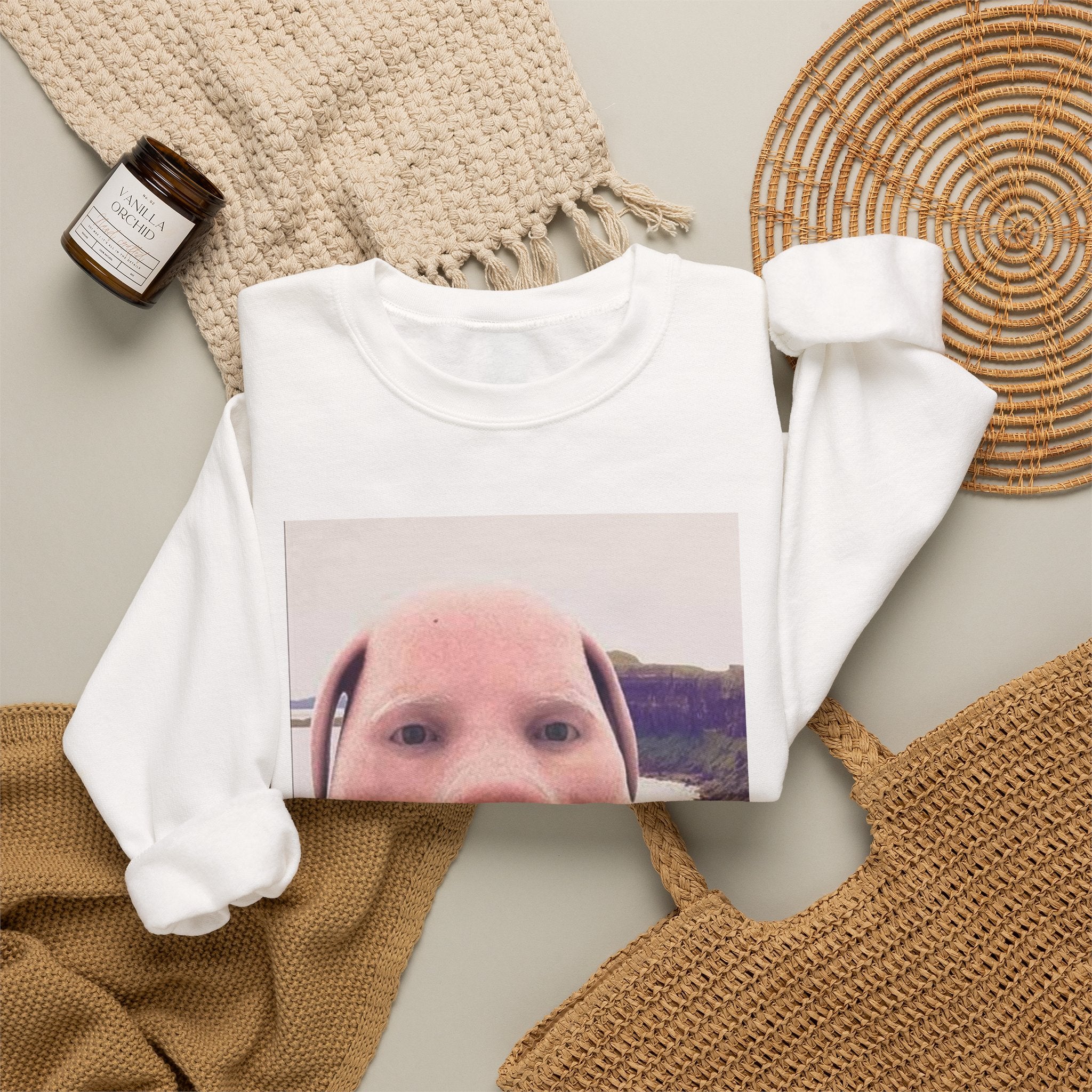 Crewneck Sweatshirt — Funny Pig Face Photo Print Pullover