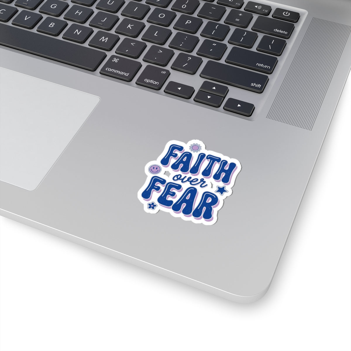 Faith Over Fear Kiss-Cut Sticker | Christian faith, playful rainbow script