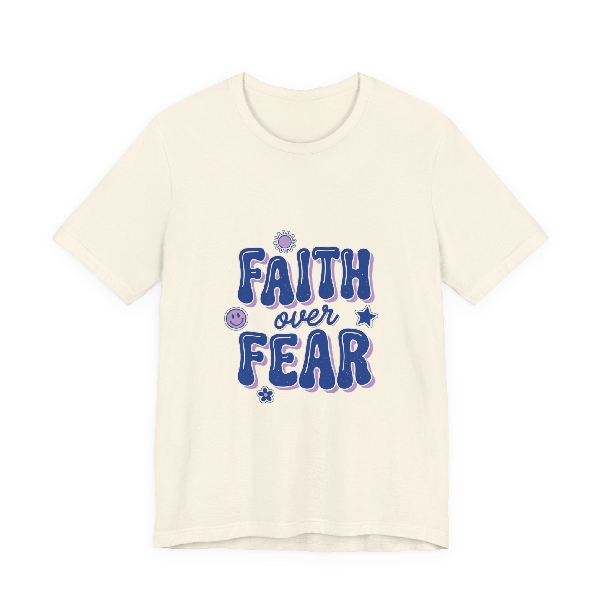 Faith Over Fear Tee | Christian rainbow scripture quote, playful mixed-font