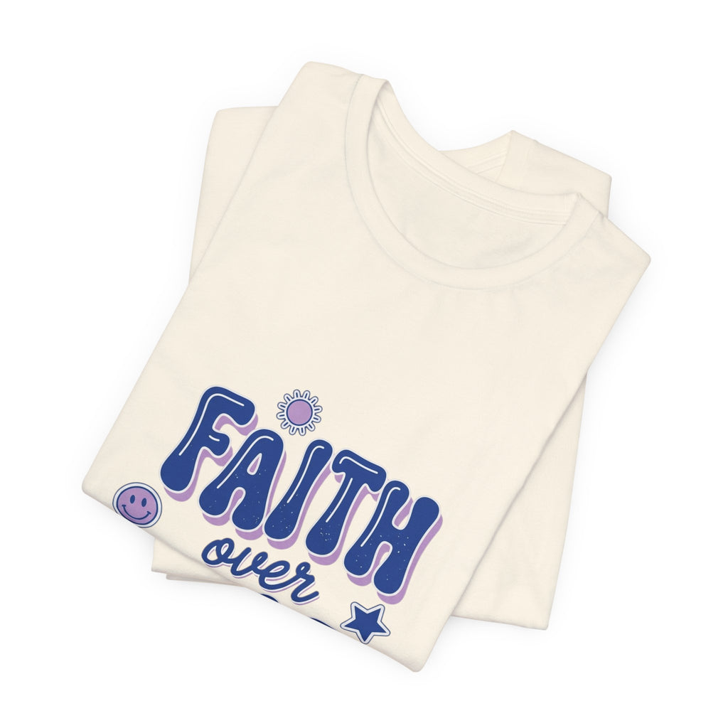 Faith Over Fear Tee | Christian rainbow scripture quote, playful mixed-font