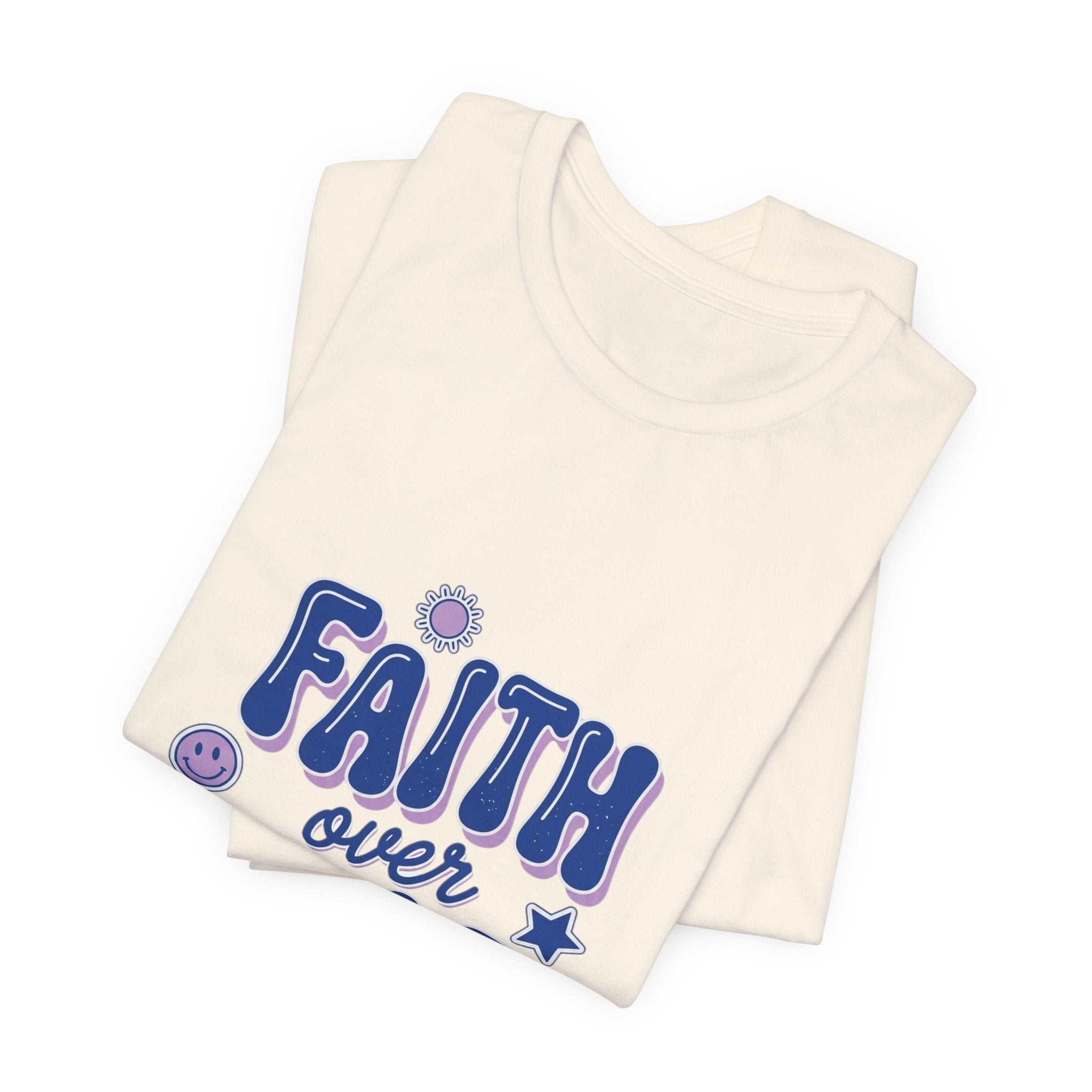 Faith Over Fear Tee | Christian rainbow scripture quote, playful mixed-font