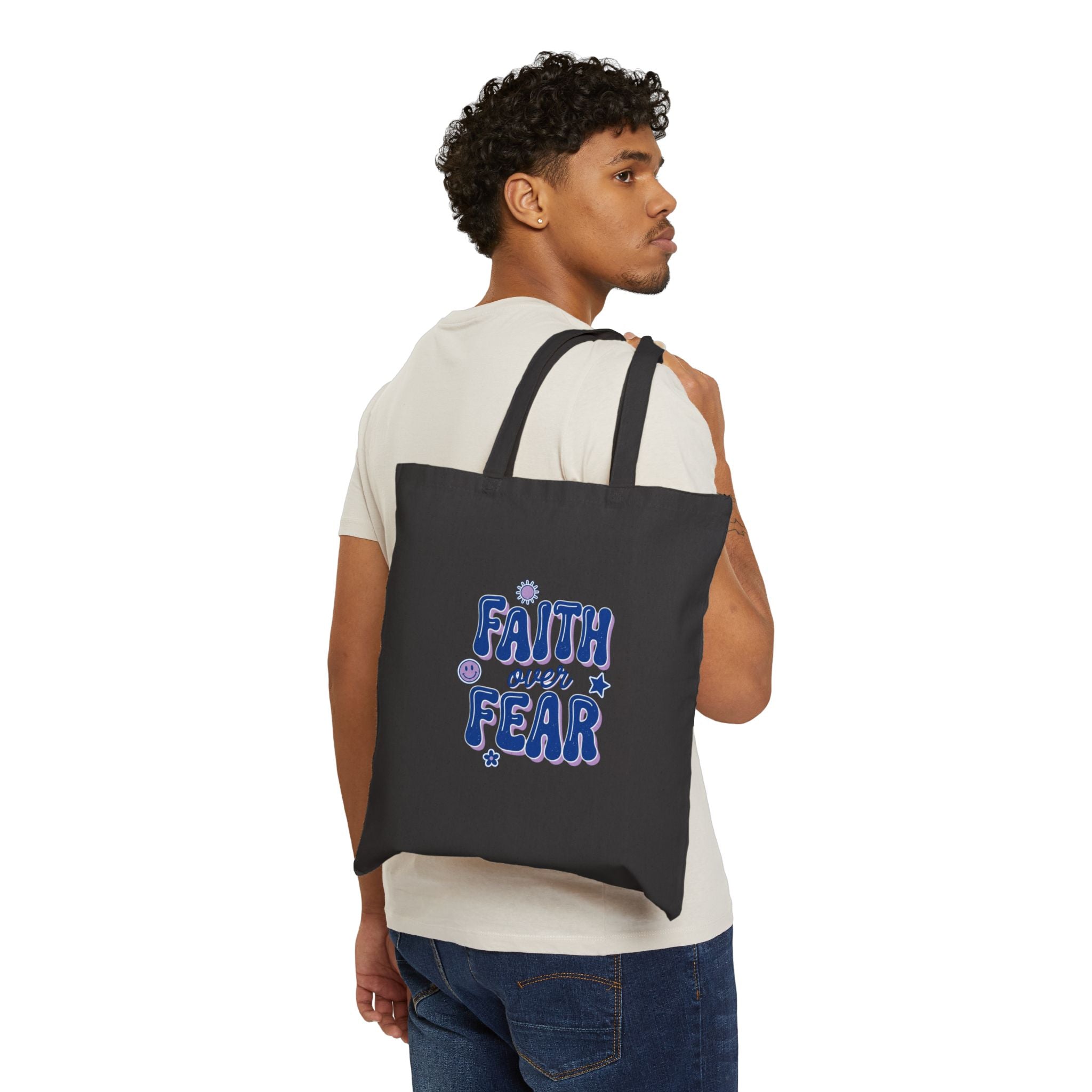 Faith Over Fear Tote | Christian faith scripture tote, playful mixed-font rainbow design