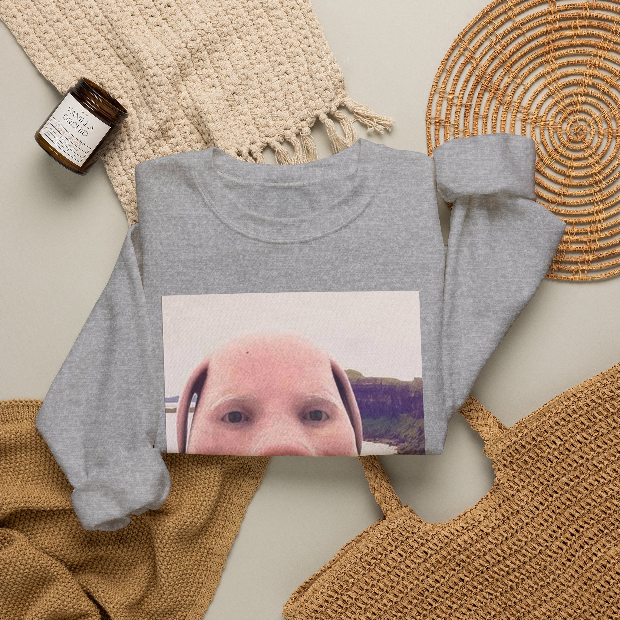 Crewneck Sweatshirt — Funny Pig Face Photo Print Pullover