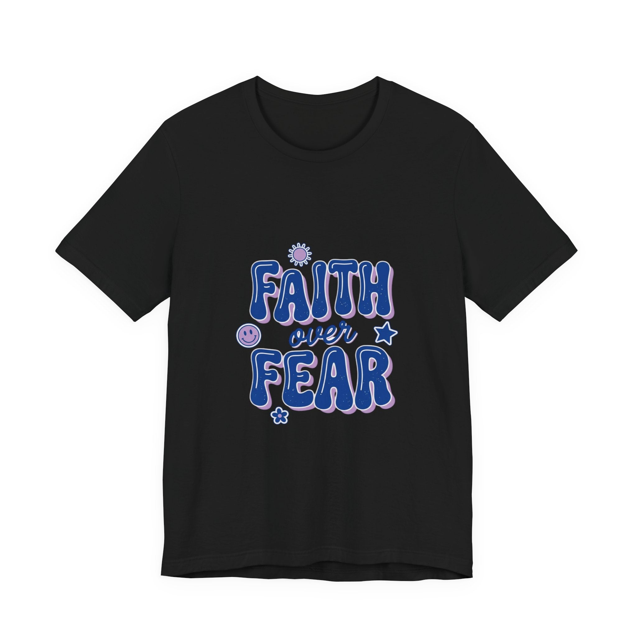 Faith Over Fear Tee | Christian rainbow scripture quote, playful mixed-font